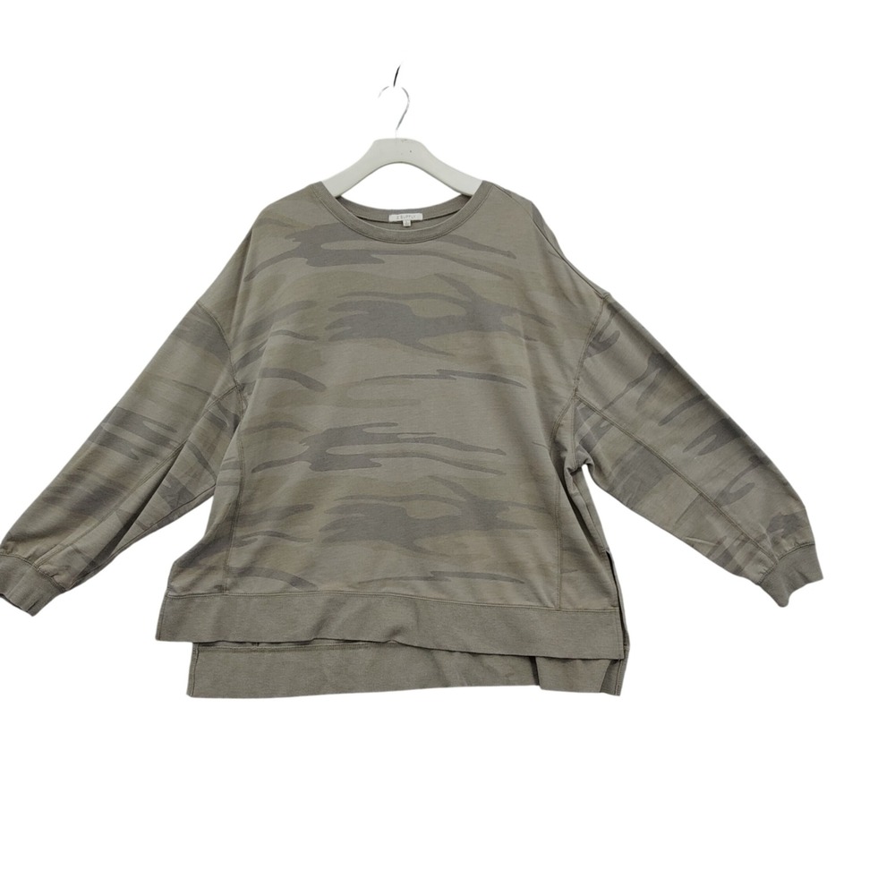 Z SUPPLY Women Gorpcore Granola Earthy Camo Sweatshirt L Green Terry Military